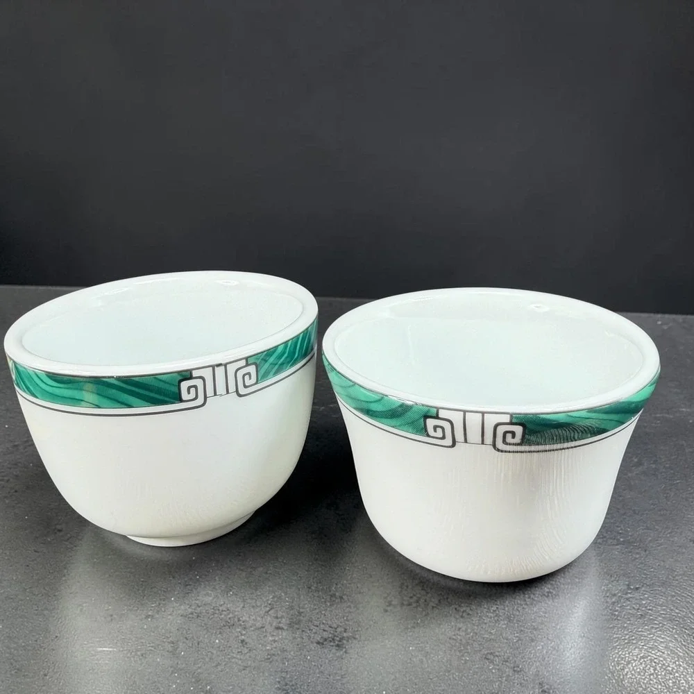 Great China Los Angeles Cups Set 2 Restaurant Ware Green Marble Greek Key Border